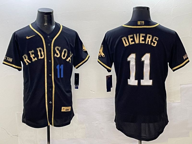 Men Boston Red Sox 11 Devers Black Gold three generations Elite 2025 Nike MLB Jersey style 4
